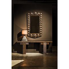 Nabu Console, Hand Rubbed Black with Light Brown Trim