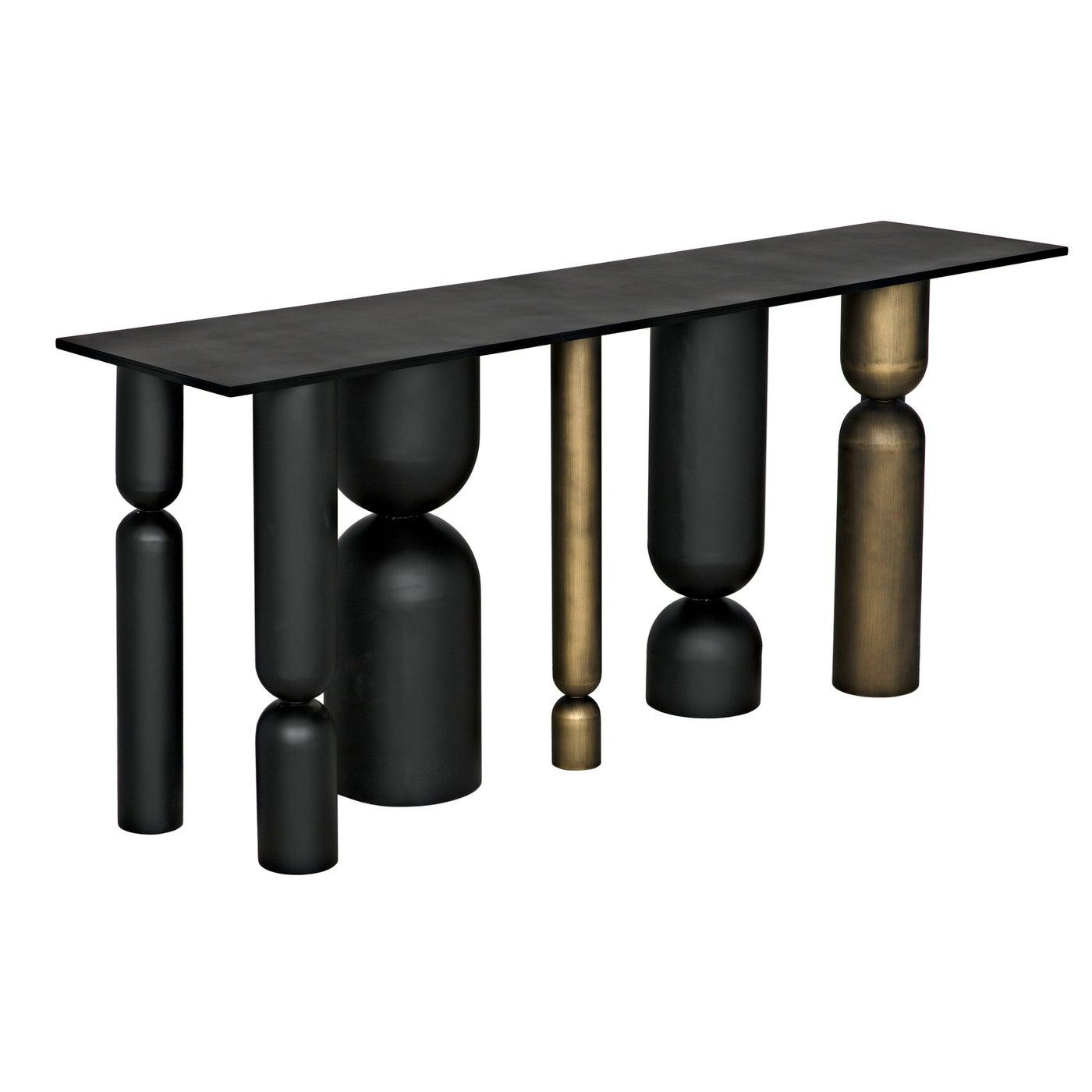 Figaro Console, Black Metal and Aged Brass Finish
