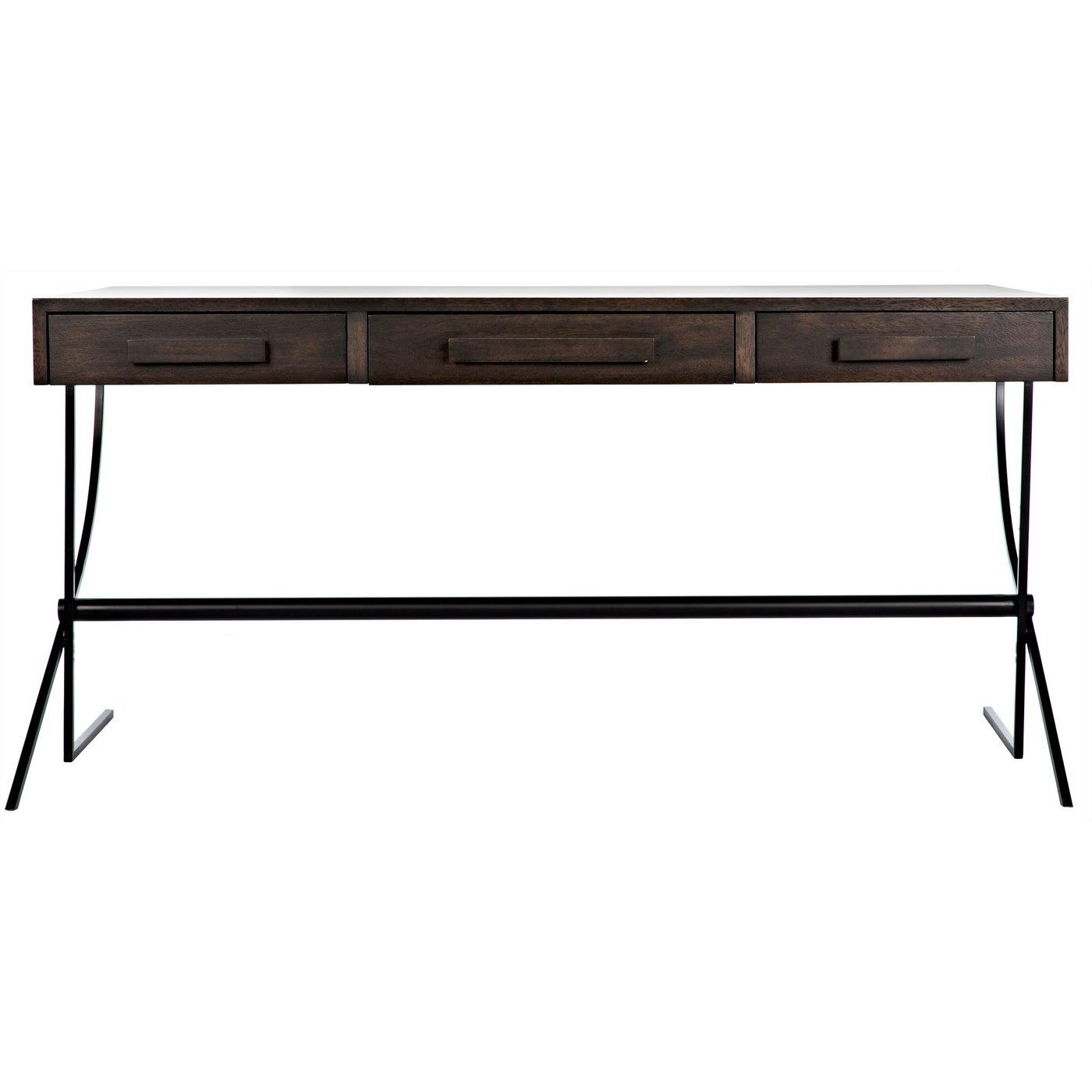 Noir Frank Desk, Ebony Walnut with Steel-Noir Furniture-Blue Hand Home