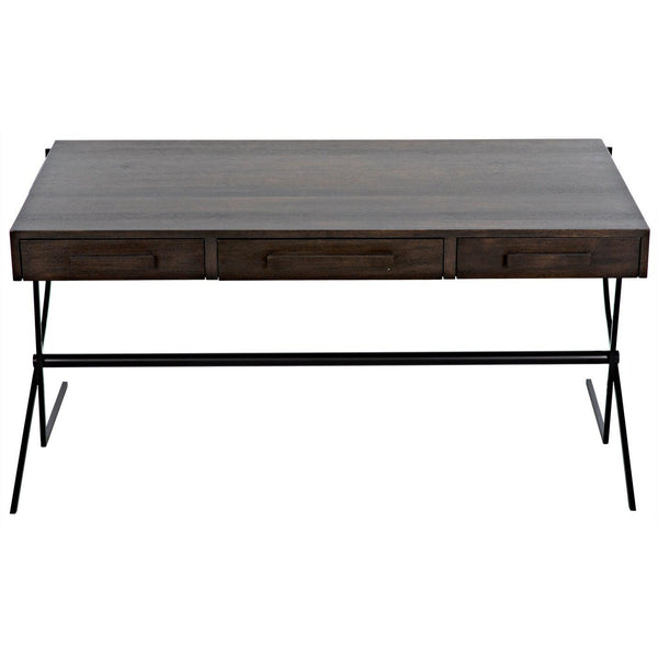 Noir Frank Desk, Ebony Walnut with Steel-Noir Furniture-Blue Hand Home