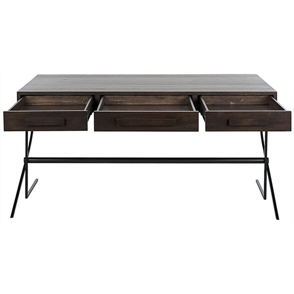 Noir Frank Desk, Ebony Walnut with Steel-Noir Furniture-Blue Hand Home