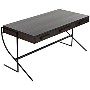 Noir Frank Desk, Ebony Walnut with Steel-Noir Furniture-Blue Hand Home