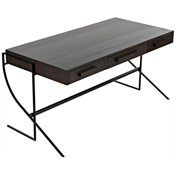 Noir Frank Desk, Ebony Walnut with Steel-Noir Furniture-Blue Hand Home