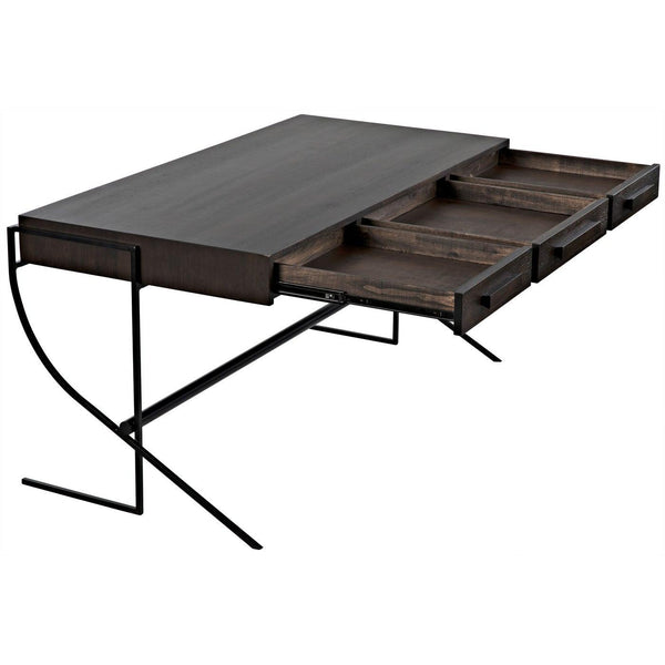 Noir Frank Desk, Ebony Walnut with Steel-Noir Furniture-Blue Hand Home