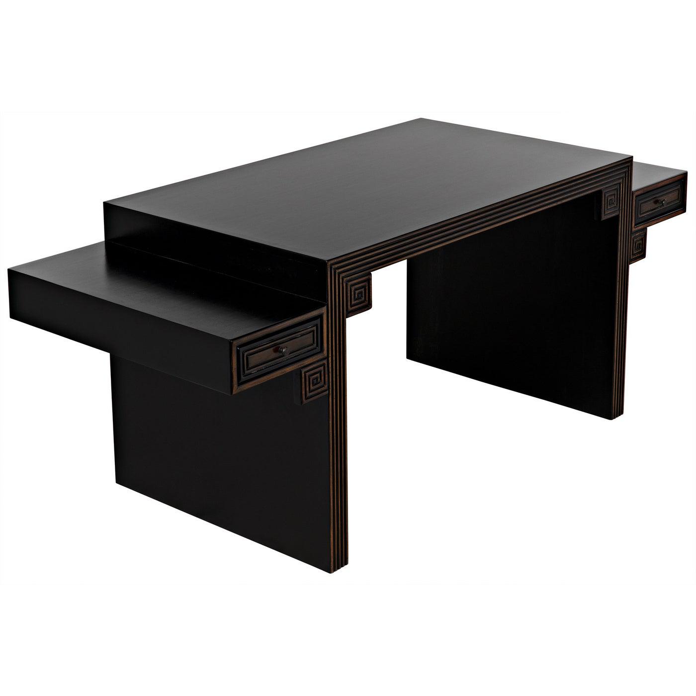 Noir Barzini Desk, Hand Rubbed Black with Light Brown Trim-Noir Furniture-Blue Hand Home