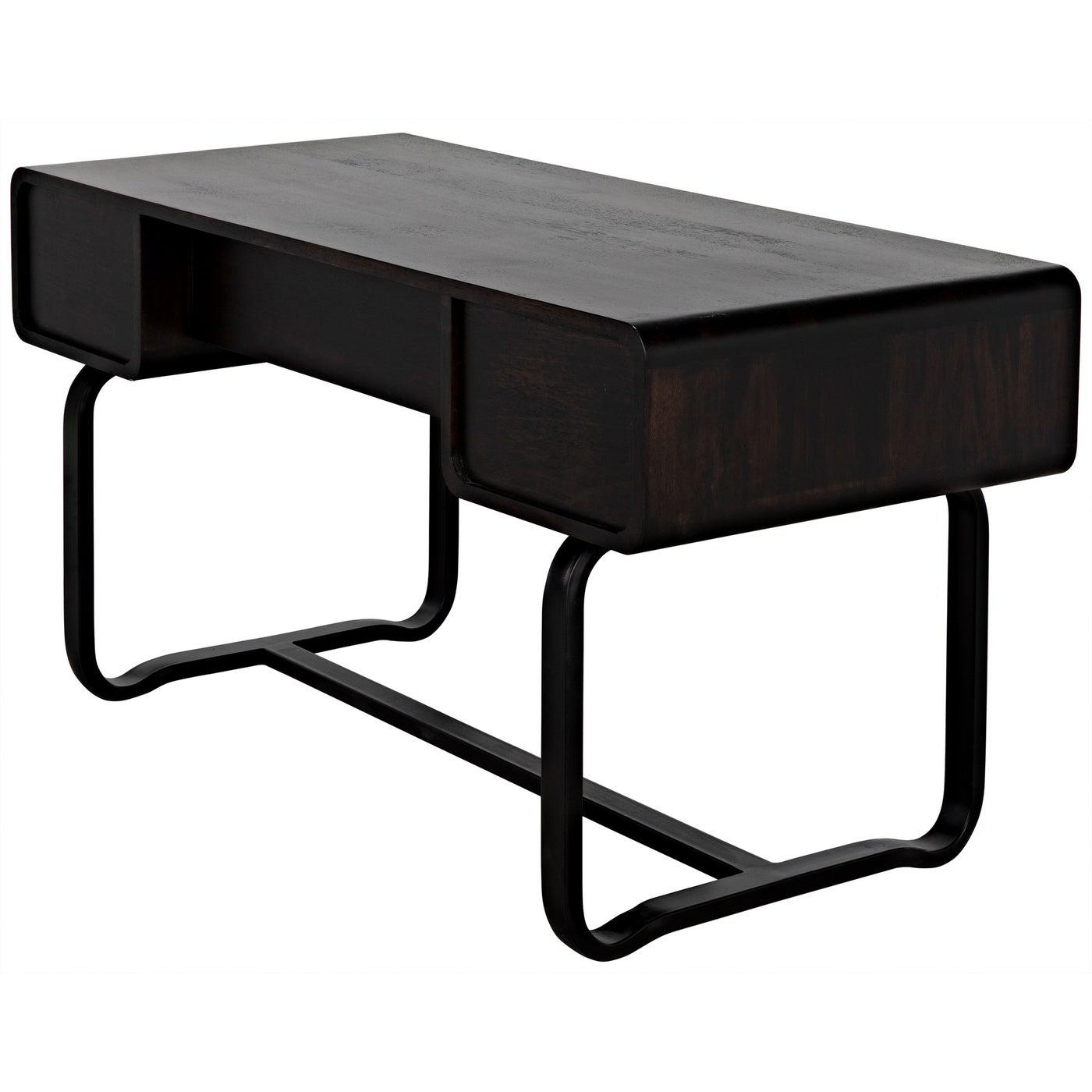 Noir Voltes Desk, Ebony Walnut with Black Steel-Noir Furniture-Blue Hand Home