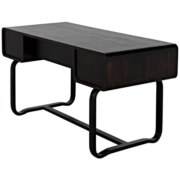 Noir Voltes Desk, Ebony Walnut with Black Steel-Noir Furniture-Blue Hand Home