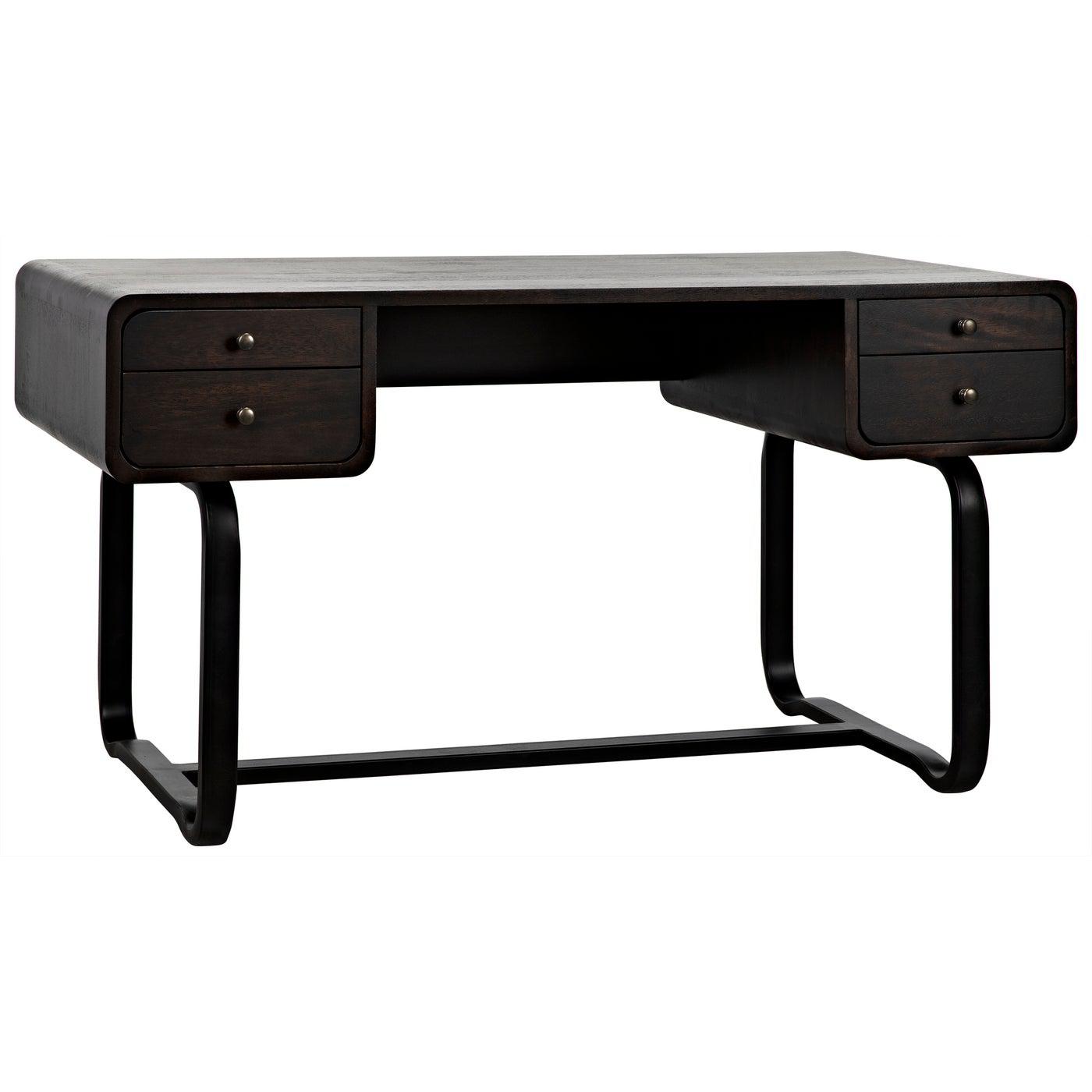 Noir Voltes Desk, Ebony Walnut with Black Steel-Noir Furniture-Blue Hand Home