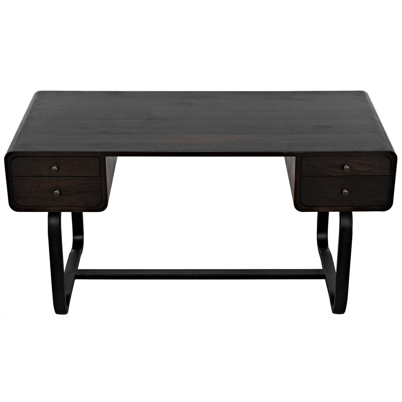 Noir Voltes Desk, Ebony Walnut with Black Steel-Noir Furniture-Blue Hand Home
