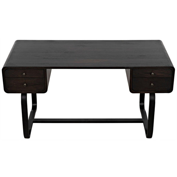Noir Voltes Desk, Ebony Walnut with Black Steel-Noir Furniture-Blue Hand Home