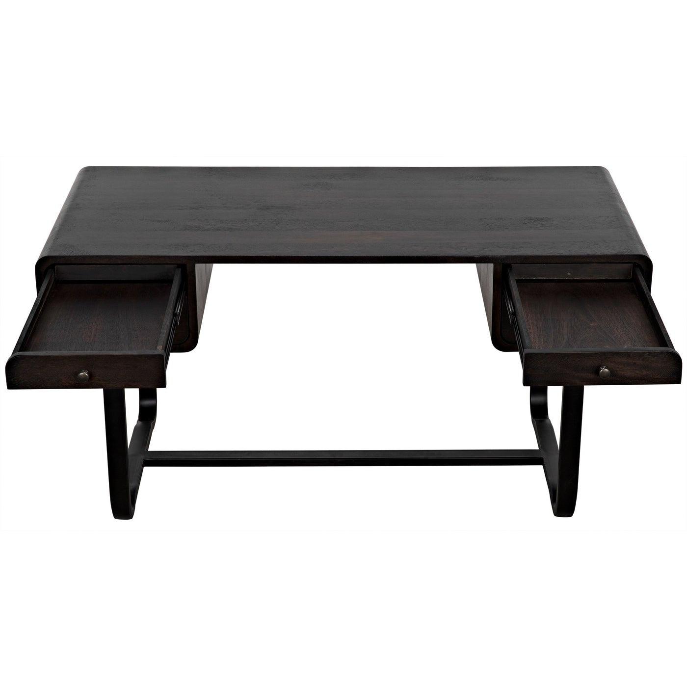 Noir Voltes Desk, Ebony Walnut with Black Steel-Noir Furniture-Blue Hand Home