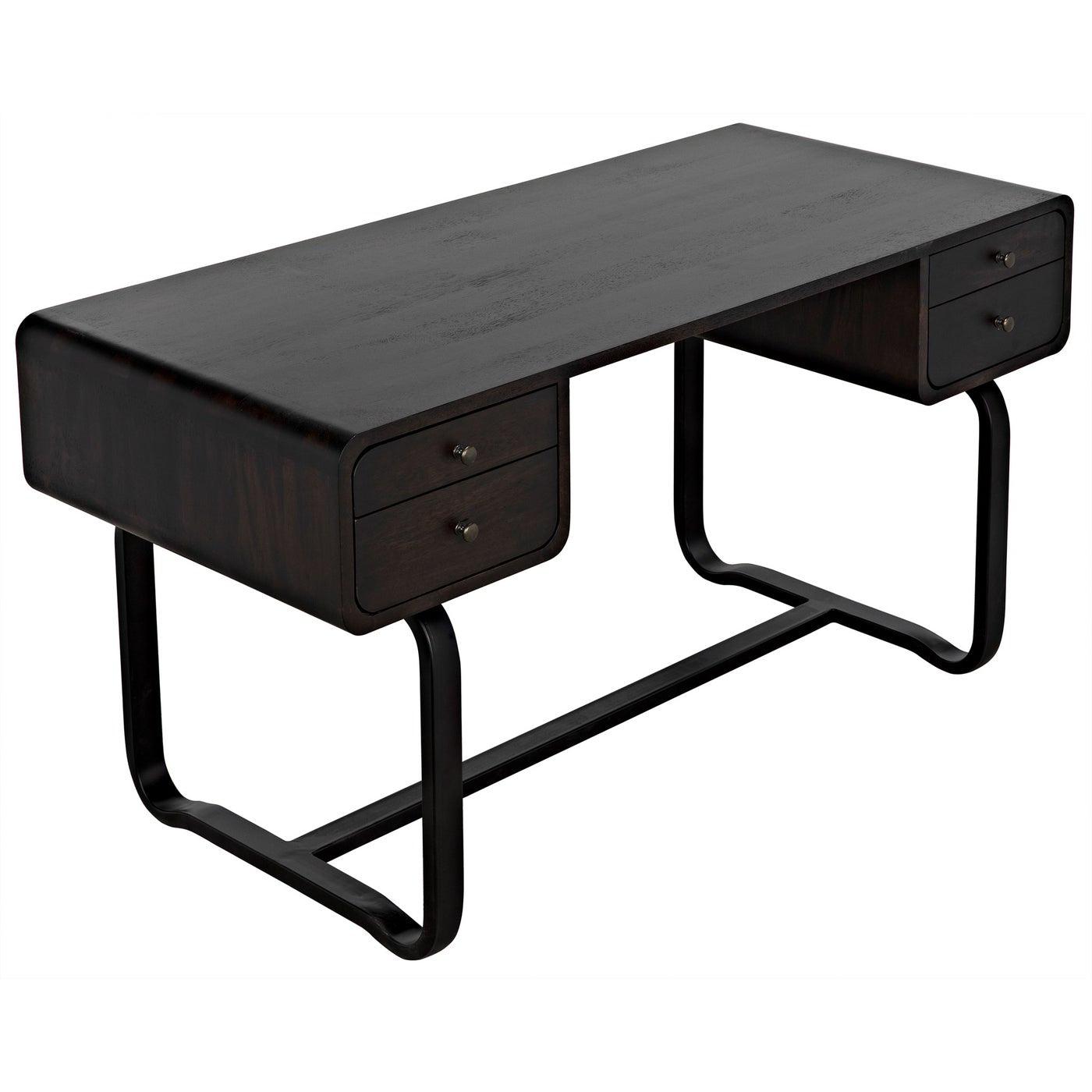 Noir Voltes Desk, Ebony Walnut with Black Steel-Noir Furniture-Blue Hand Home