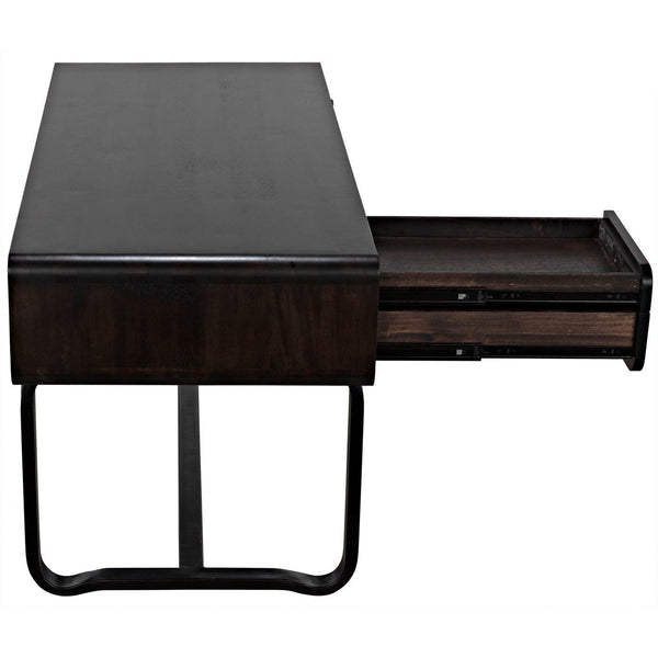 Noir Voltes Desk, Ebony Walnut with Black Steel-Noir Furniture-Blue Hand Home