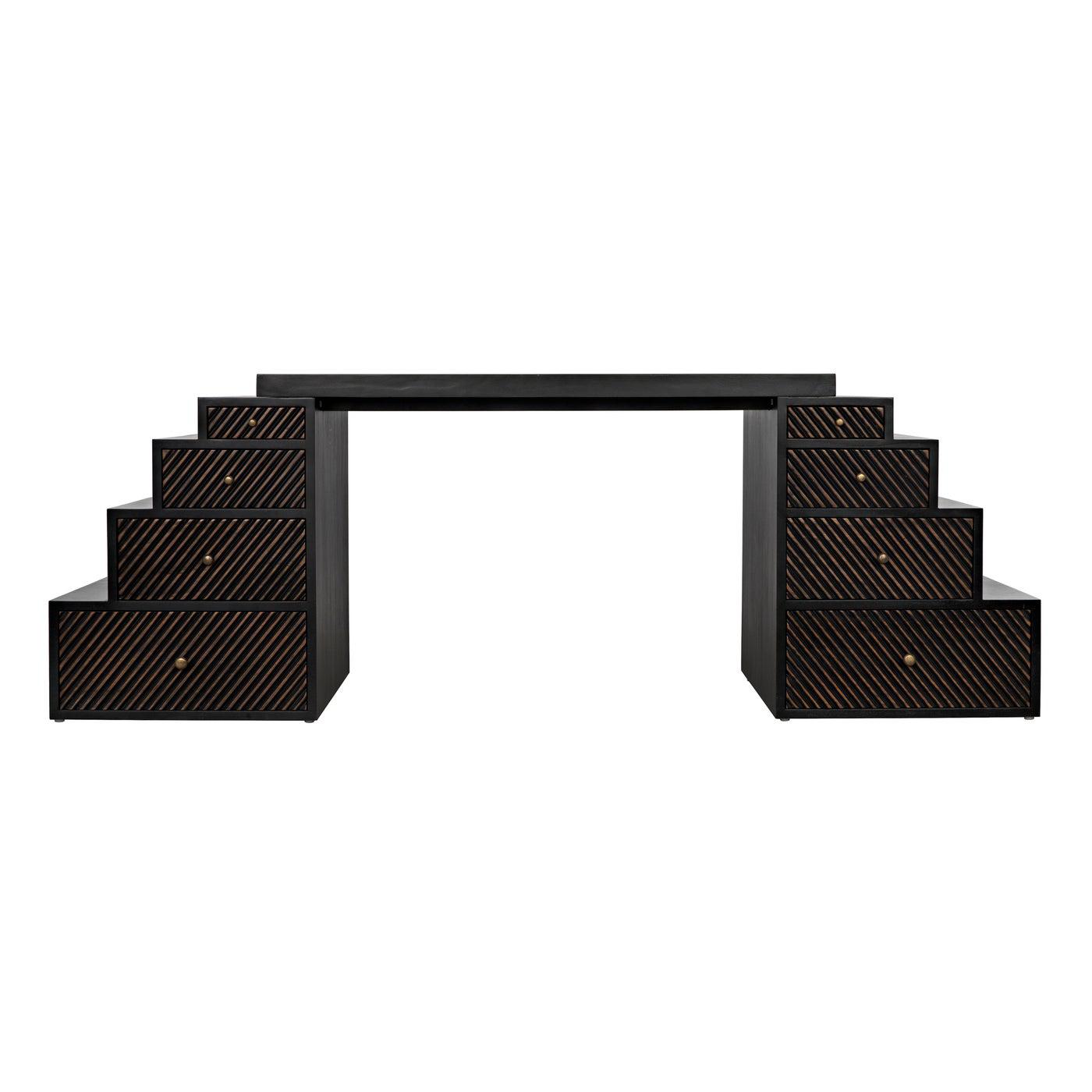 Ambidextrous Desk, Hand Rubbed Black with Light Brown Trim