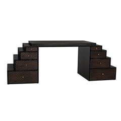 Ambidextrous Desk, Hand Rubbed Black with Light Brown Trim