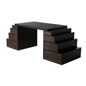 Ambidextrous Desk, Hand Rubbed Black with Light Brown Trim-Noir Furniture-Blue Hand Home