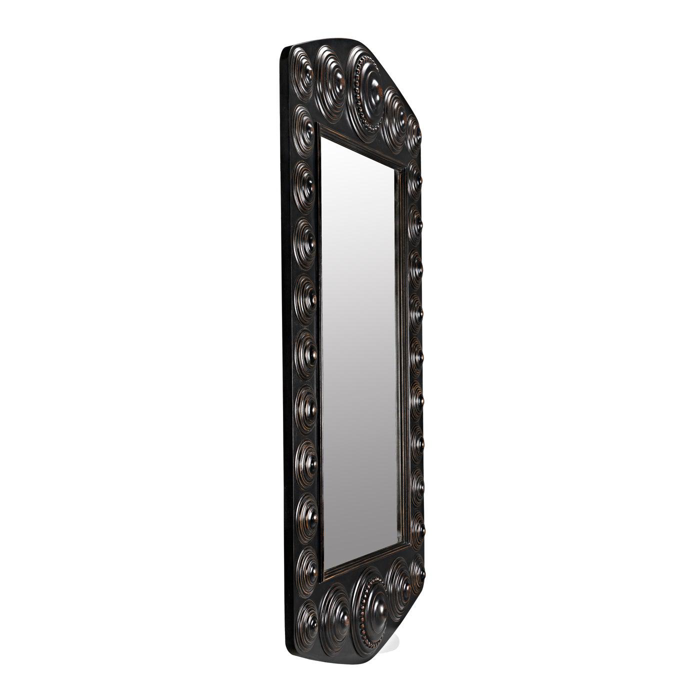 Nanna Mirror, Hand Rubbed Black with Light Brown Trim