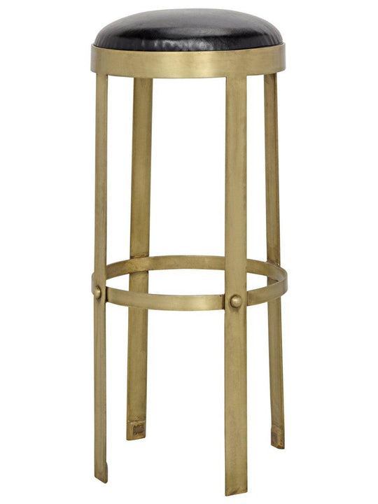 Prince Stool with Leather, Brass Finish