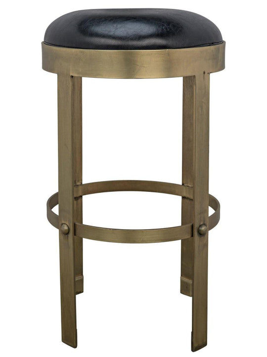 Prince Counter Stool with Leather, Brass Finish