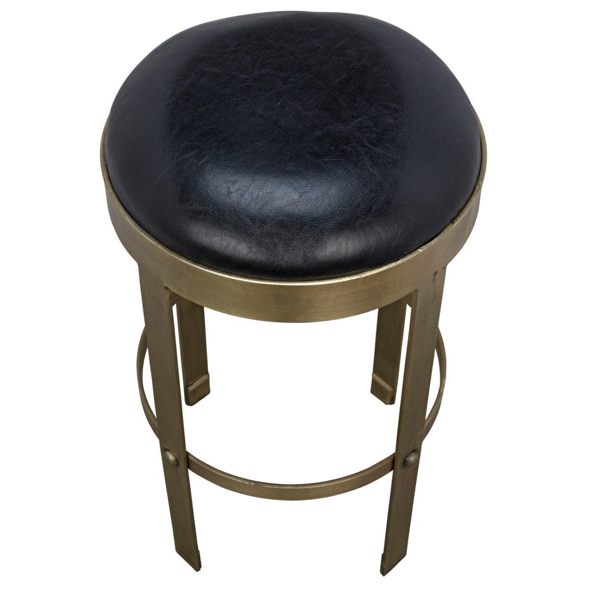 Noir Furniture Prince Counter Stool with Leather, Brass Finish-Noir Furniture-Blue Hand Home