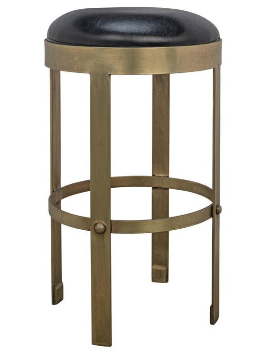 Prince Counter Stool with Leather, Brass Finish