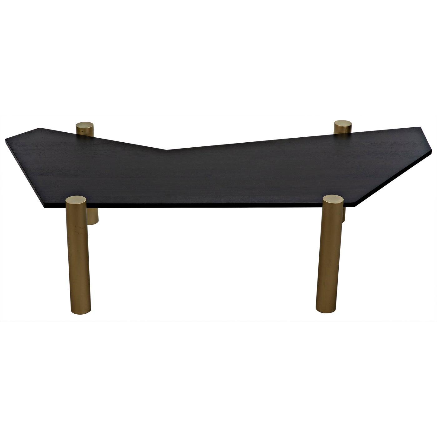 Tabu Coffee Table, Brass Finished Legs with Ebony Walnut Top