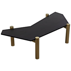 Tabu Coffee Table, Brass Finished Legs with Ebony Walnut Top