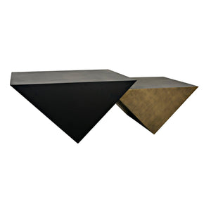 Noir Amboss Coffee Table, Black Metal, Aged Brass Finish-Noir Furniture-Blue Hand Home