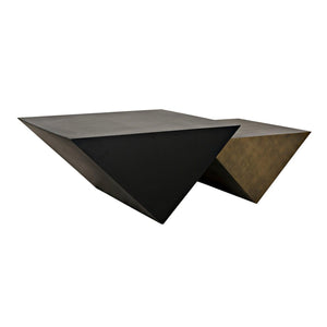Noir Amboss Coffee Table, Black Metal, Aged Brass Finish-Noir Furniture-Blue Hand Home
