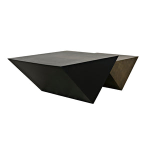 Noir Amboss Coffee Table, Black Metal, Aged Brass Finish-Noir Furniture-Blue Hand Home