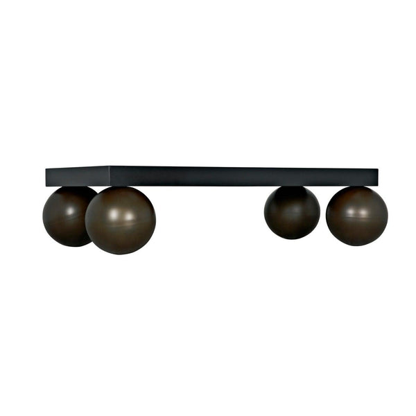 Noir Cosmo Coffee Table, Black Metal with Aged Brass Finish Legs-Noir Furniture-Blue Hand Home