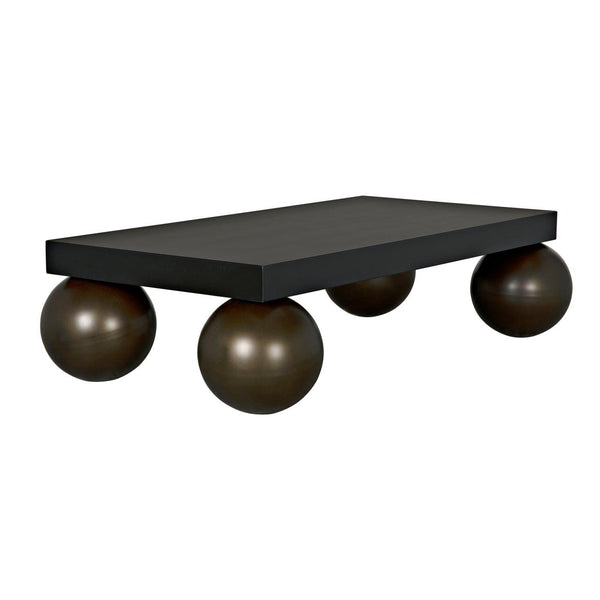 Noir Cosmo Coffee Table, Black Metal with Aged Brass Finish Legs-Noir Furniture-Blue Hand Home