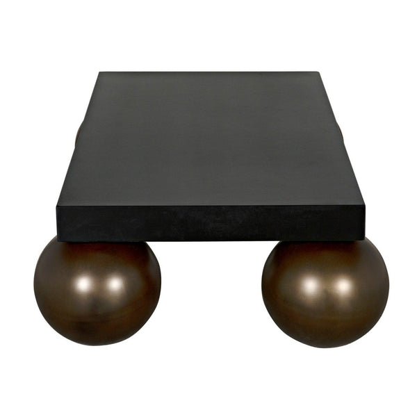 Noir Cosmo Coffee Table, Black Metal with Aged Brass Finish Legs-Noir Furniture-Blue Hand Home