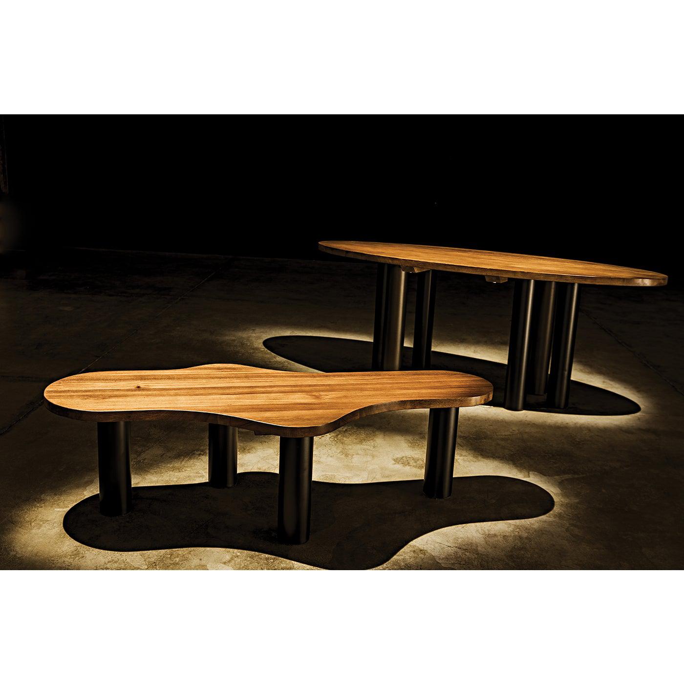 Schulz Coffee Table, Dark Walnut with Black Steel Base