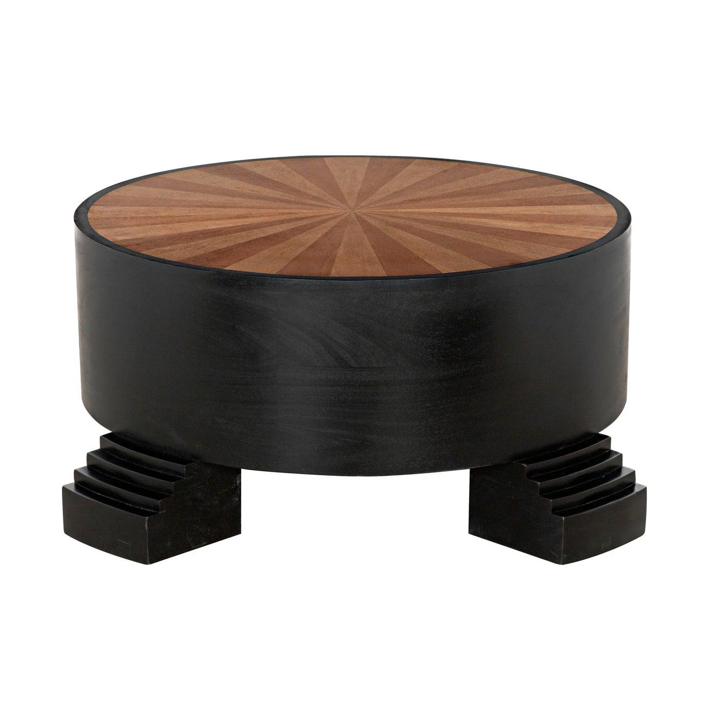 Tambour Coffee Table, Hand Rubbed Black with Veneer Top