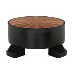 Tambour Coffee Table, Hand Rubbed Black with Veneer Top