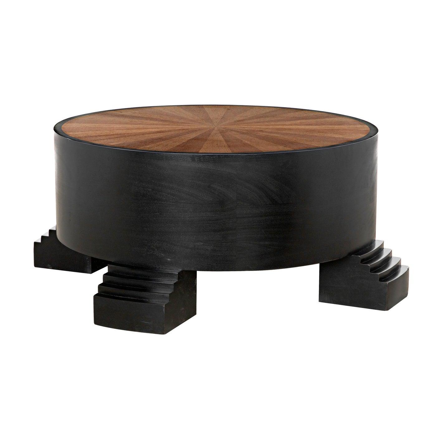 Tambour Coffee Table, Hand Rubbed Black with Veneer Top