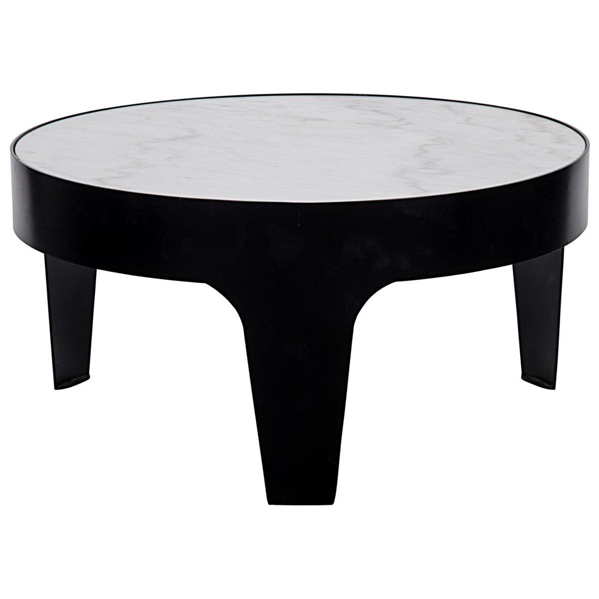 Noir Furniture Cylinder Round Coffee Table, Black Metal with Quartz Top-Noir Furniture-Blue Hand Home
