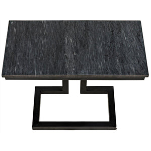 Noir Furniture Alonzo Side Table, Black Metal with Marble-Noir Furniture-Blue Hand Home