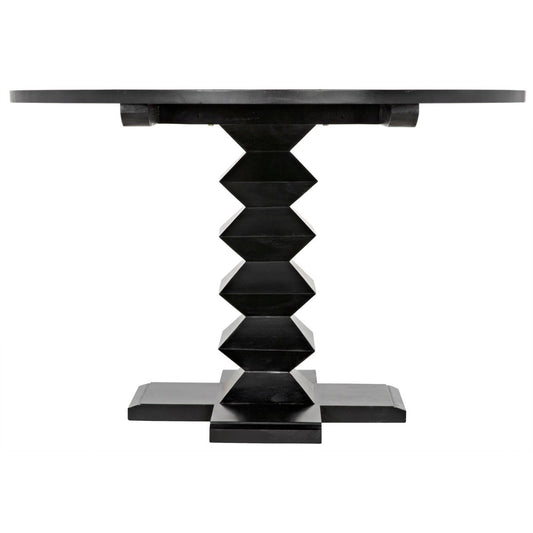Noir Zig-Zag Base Dining Table, 48", Hand Rubbed Black-Noir Furniture-Blue Hand Home