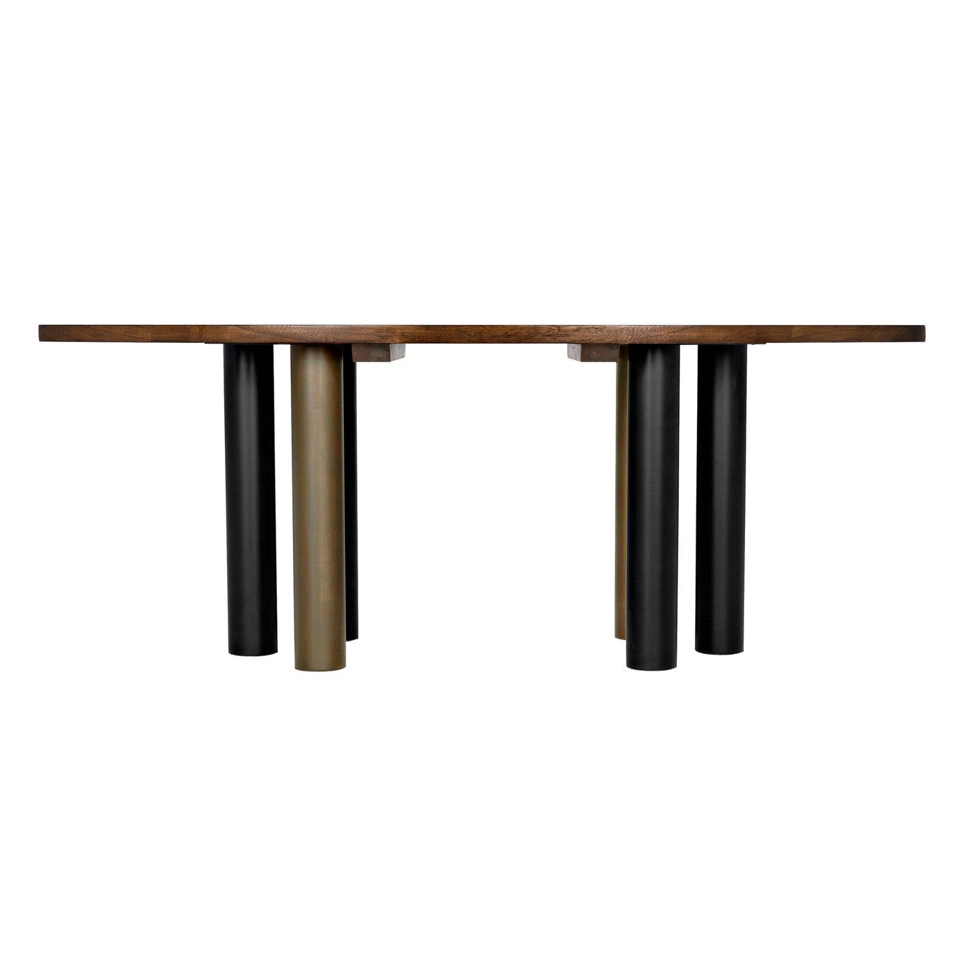 Journal Oval Dining Table, Dark Walnut with Black & Aged Brass Steel Base