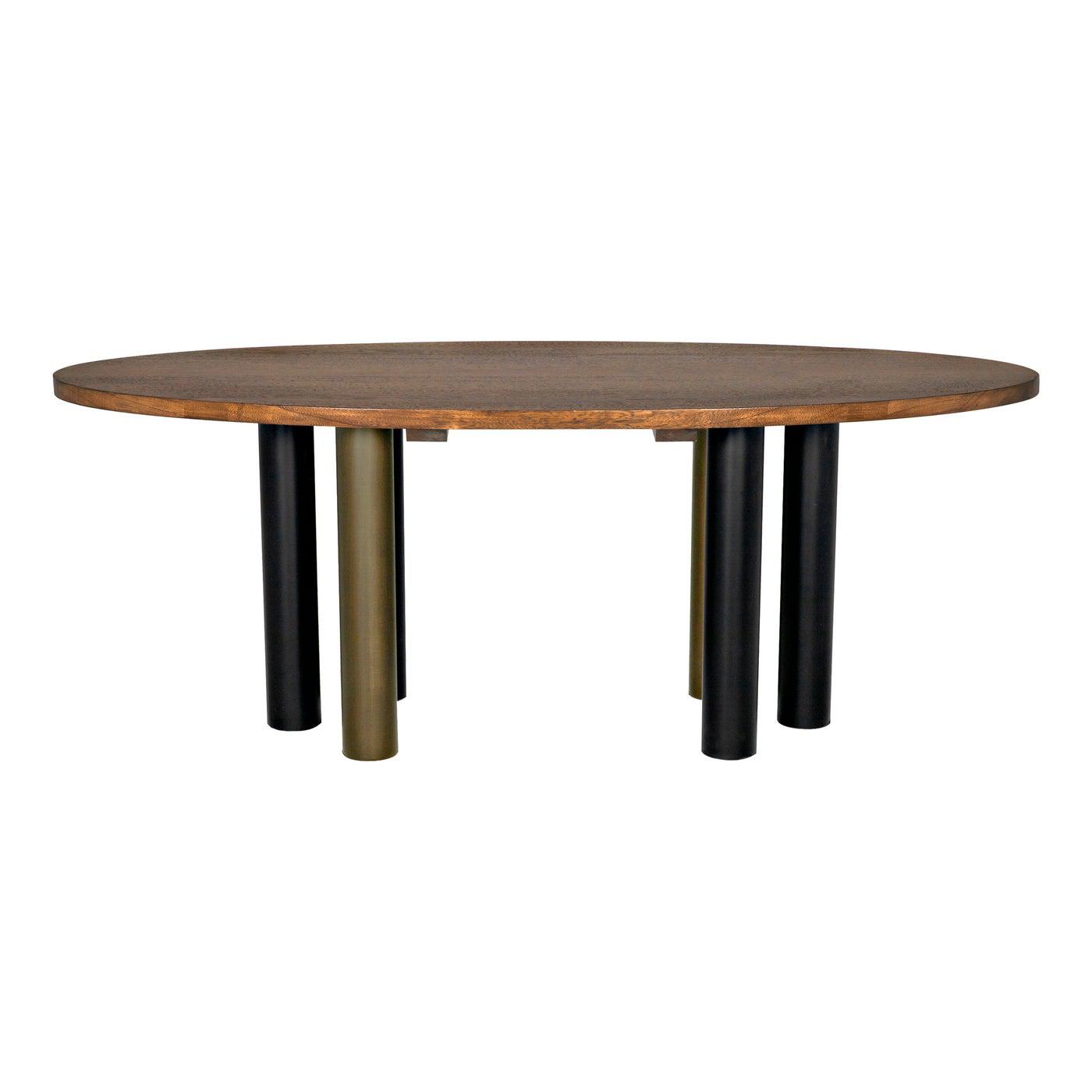 Journal Oval Dining Table, Dark Walnut with Black & Aged Brass Steel Base