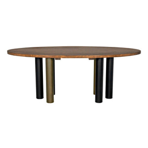Journal Oval Dining Table, Dark Walnut with Black & Aged Brass Steel Base-Noir Furniture-Blue Hand Home
