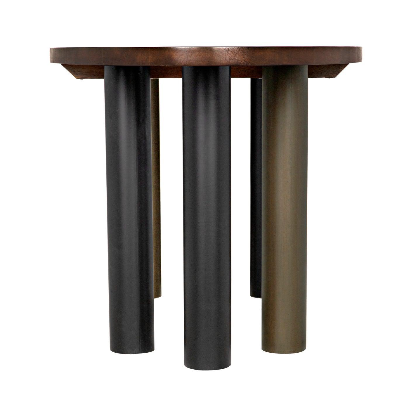 Journal Oval Dining Table, Dark Walnut with Black & Aged Brass Steel Base