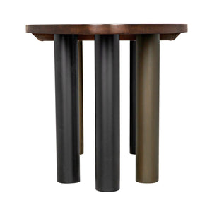 Journal Oval Dining Table, Dark Walnut with Black & Aged Brass Steel Base-Noir Furniture-Blue Hand Home