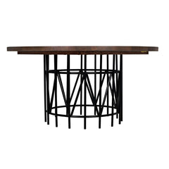Silberman Dining Table, Dark Walnut W/Black Steel Base