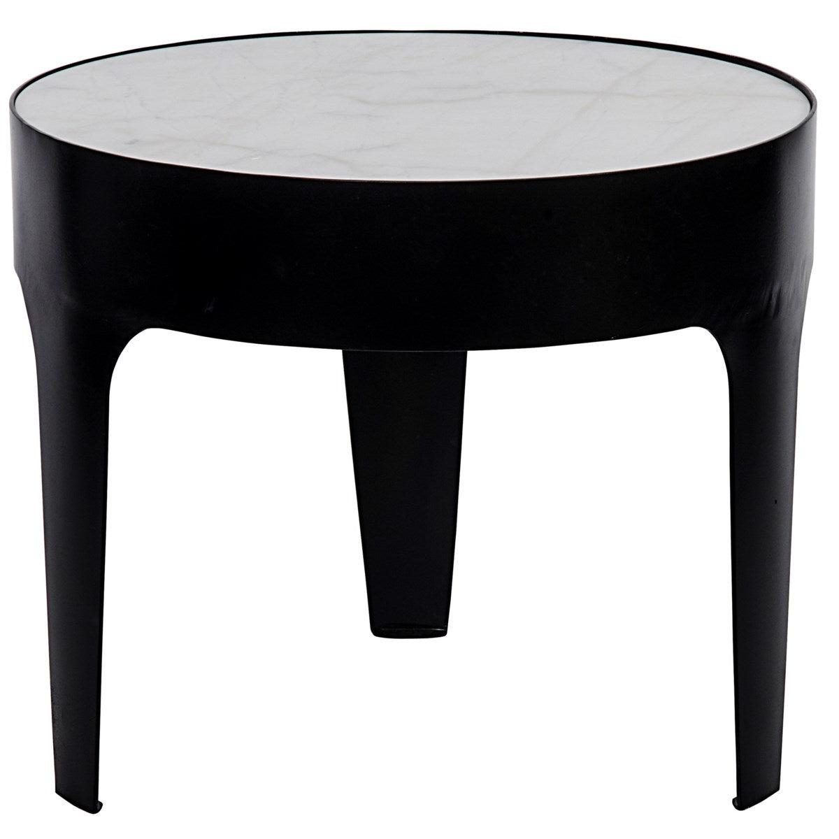 Noir Furniture Cylinder Side Table, Black Metal with Quartz Top, Large-Noir Furniture-Blue Hand Home