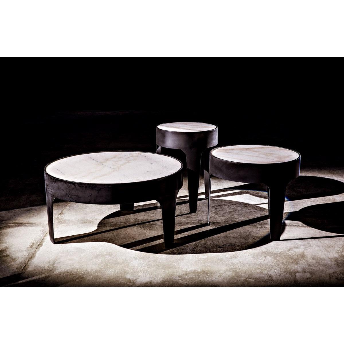 Noir Furniture Cylinder Side Table, Black Metal with Quartz Top, Large-Noir Furniture-Blue Hand Home