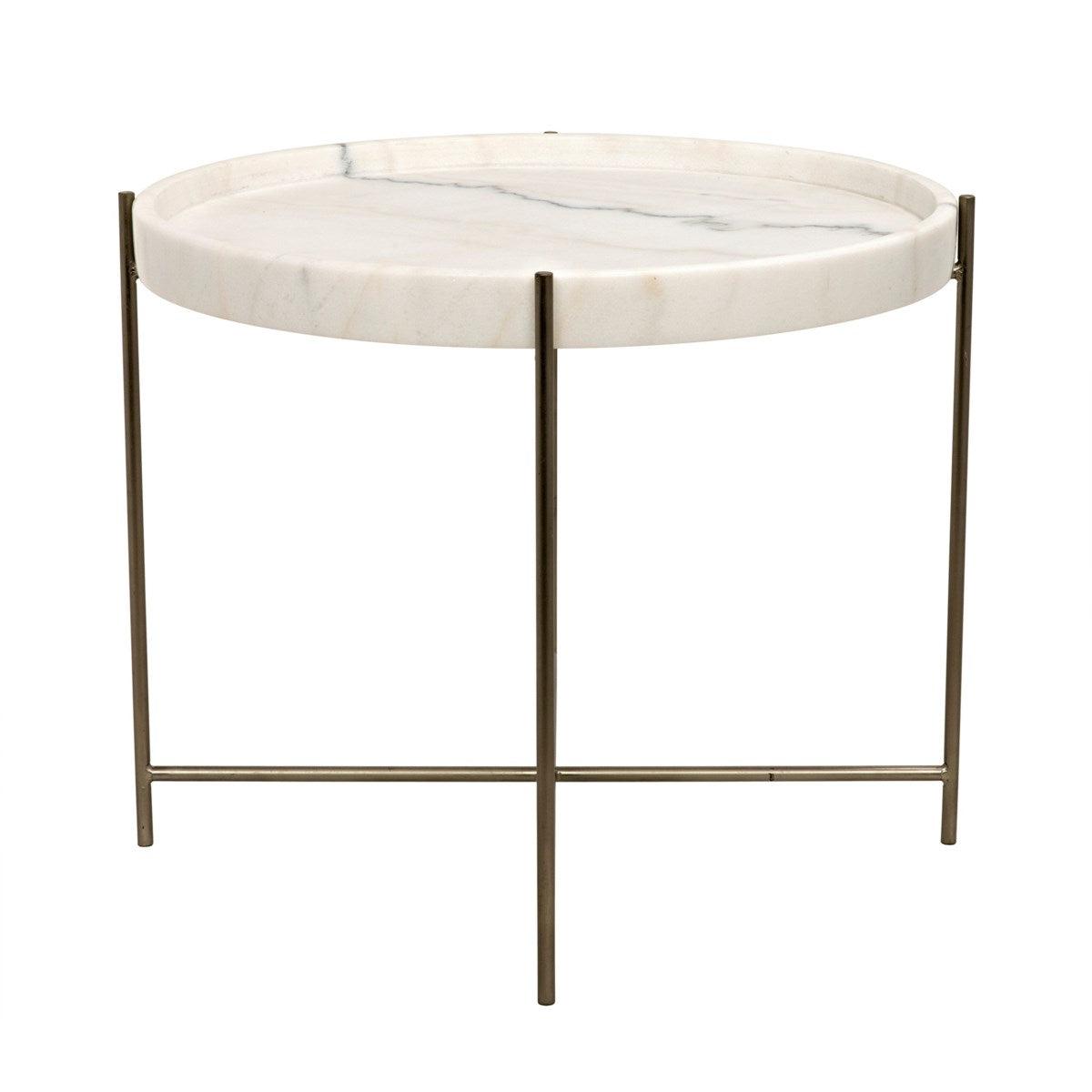Noir Furniture Chuy Side Table, Antique Silver, Metal and Stone-Noir Furniture-Blue Hand Home