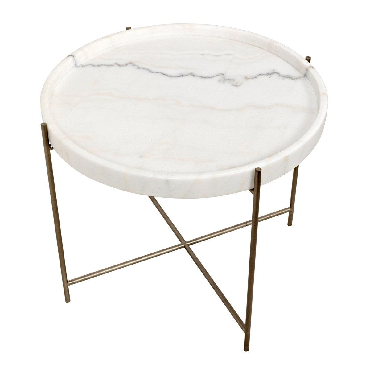 Noir Furniture Chuy Side Table, Antique Silver, Metal and Stone-Noir Furniture-Blue Hand Home